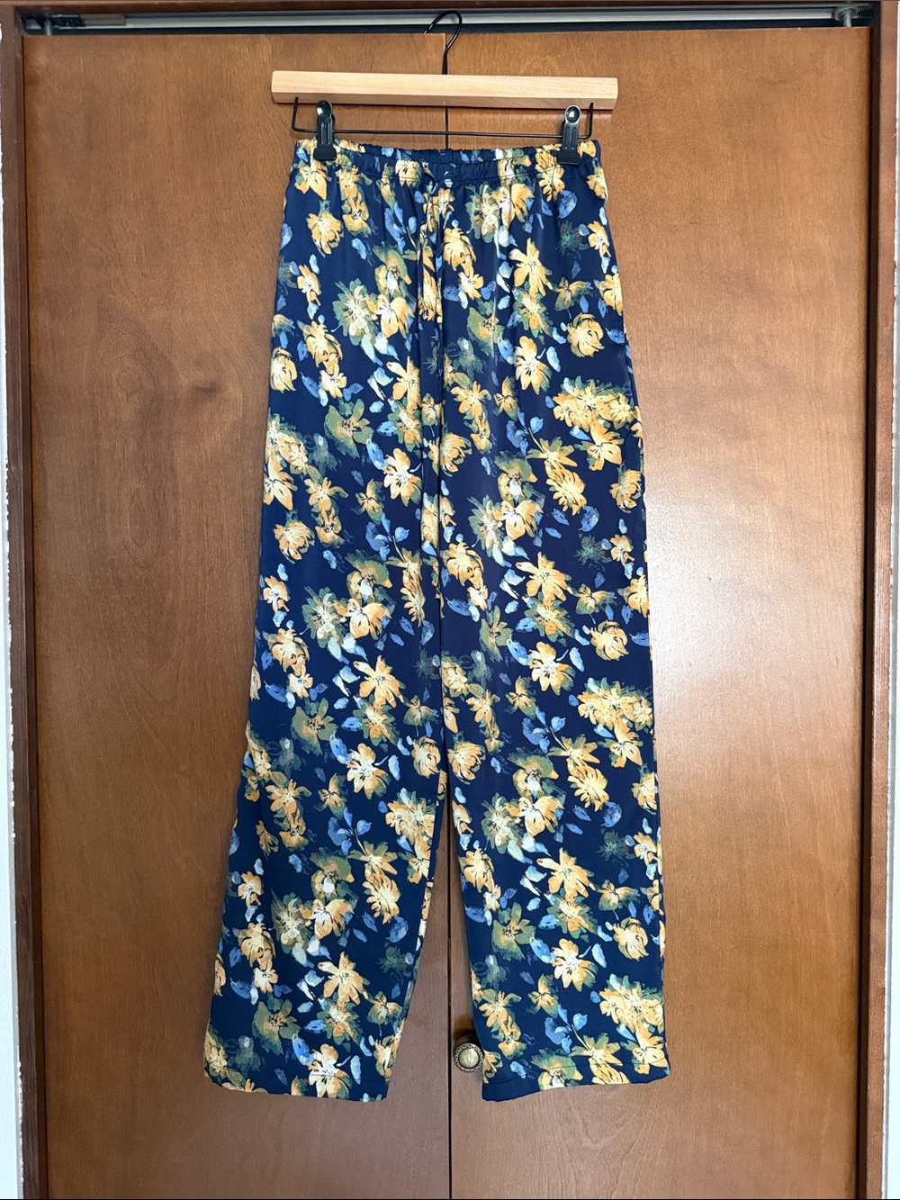 Floral Navy Wide-Leg Pants